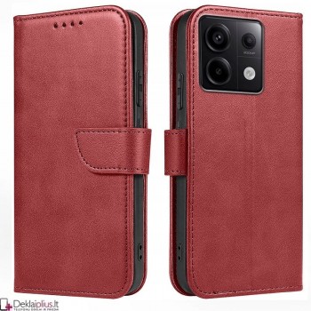 Dirbtinės odos atverčiamas dėklas su skyreliais - raudonas (Xiaomi Redmi Note 13 5G)
